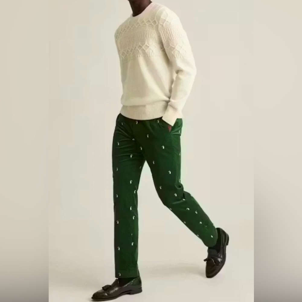 Bonobos Emerald Green Embroidered Velvet Pants Sz 34x30